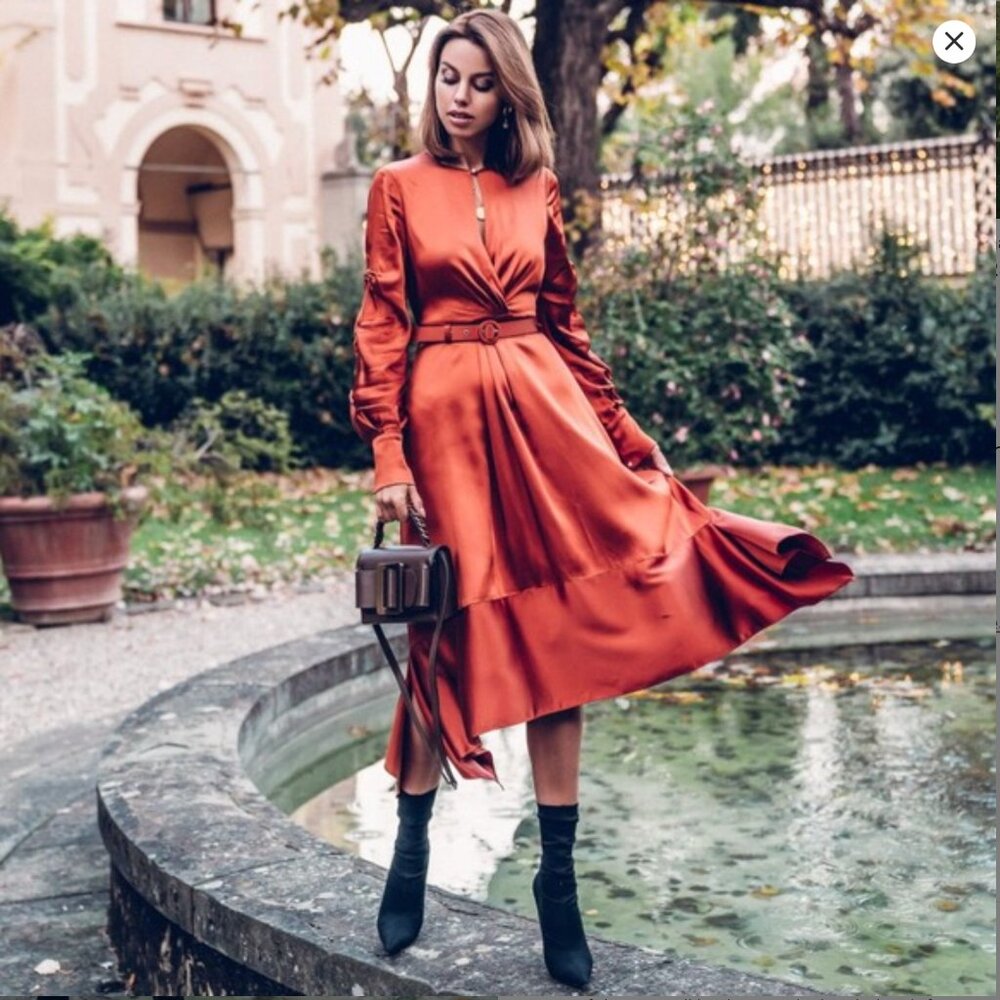 Jonathan Simkhai Fluid Burnt Orange Satin Midi Dress